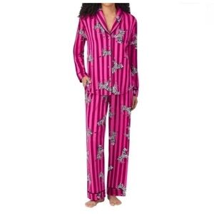 Room Service Pink & Red Striped Zebras Shawl Collar 2-Piece Pajama Set NWT XXL